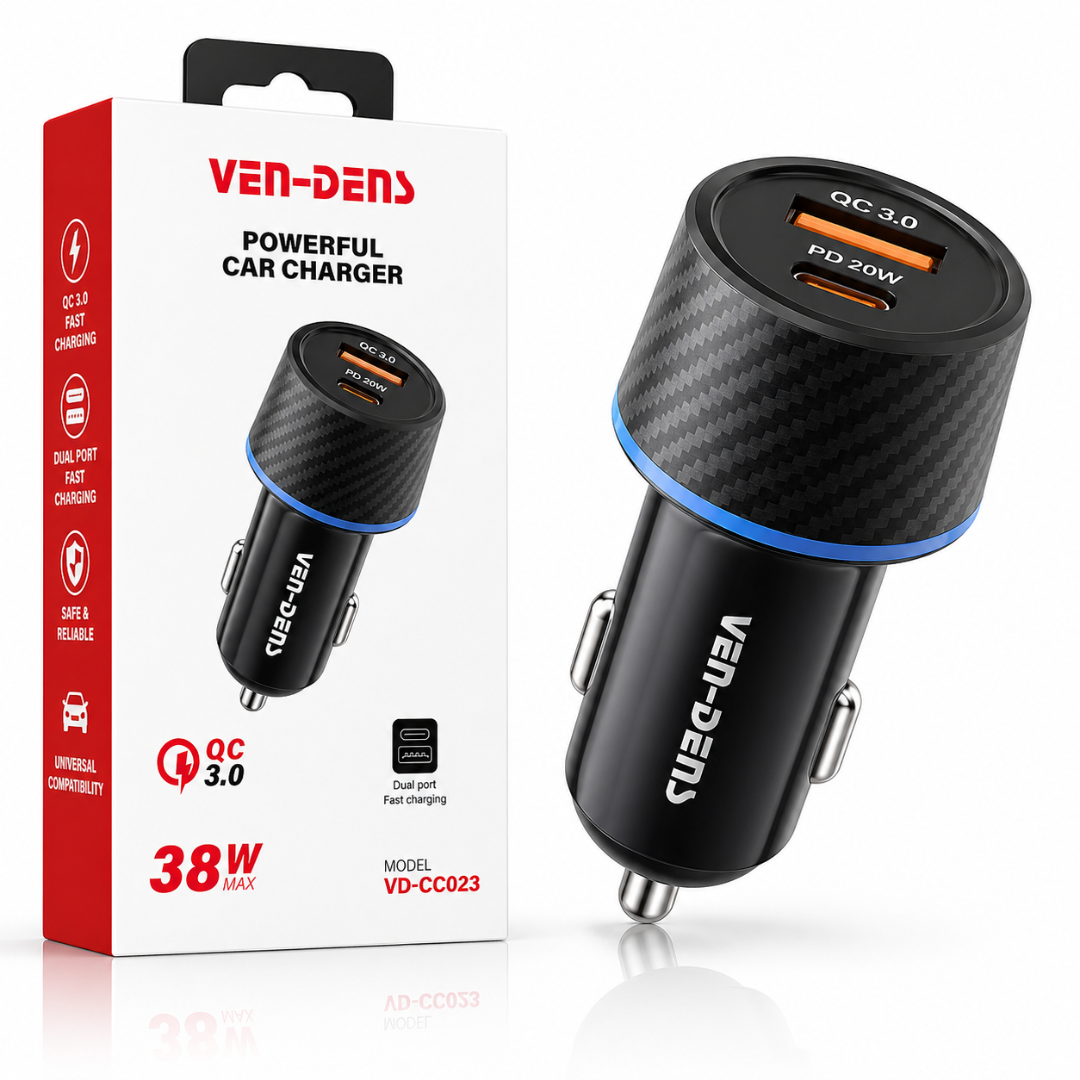 Ven Dens 38W Dual Port Car Charger VD-CC023